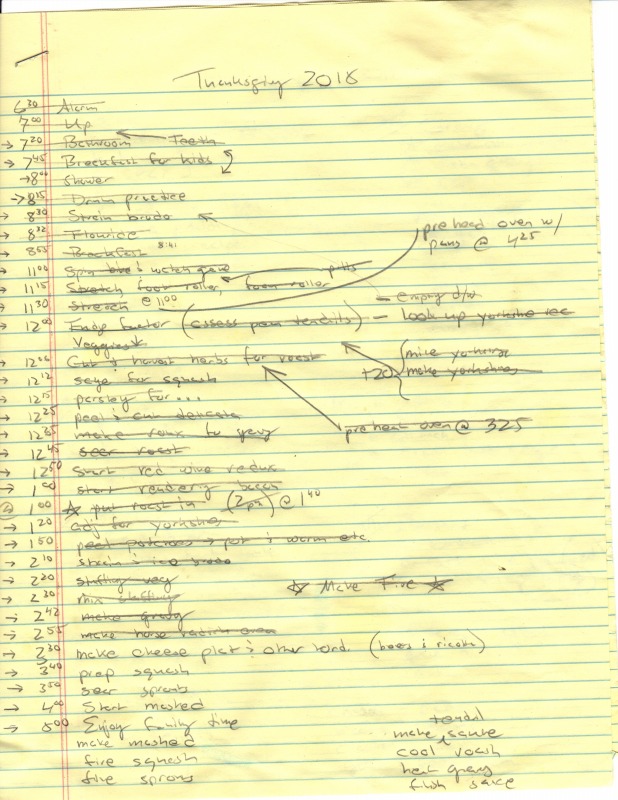 Thanksgiving schedule